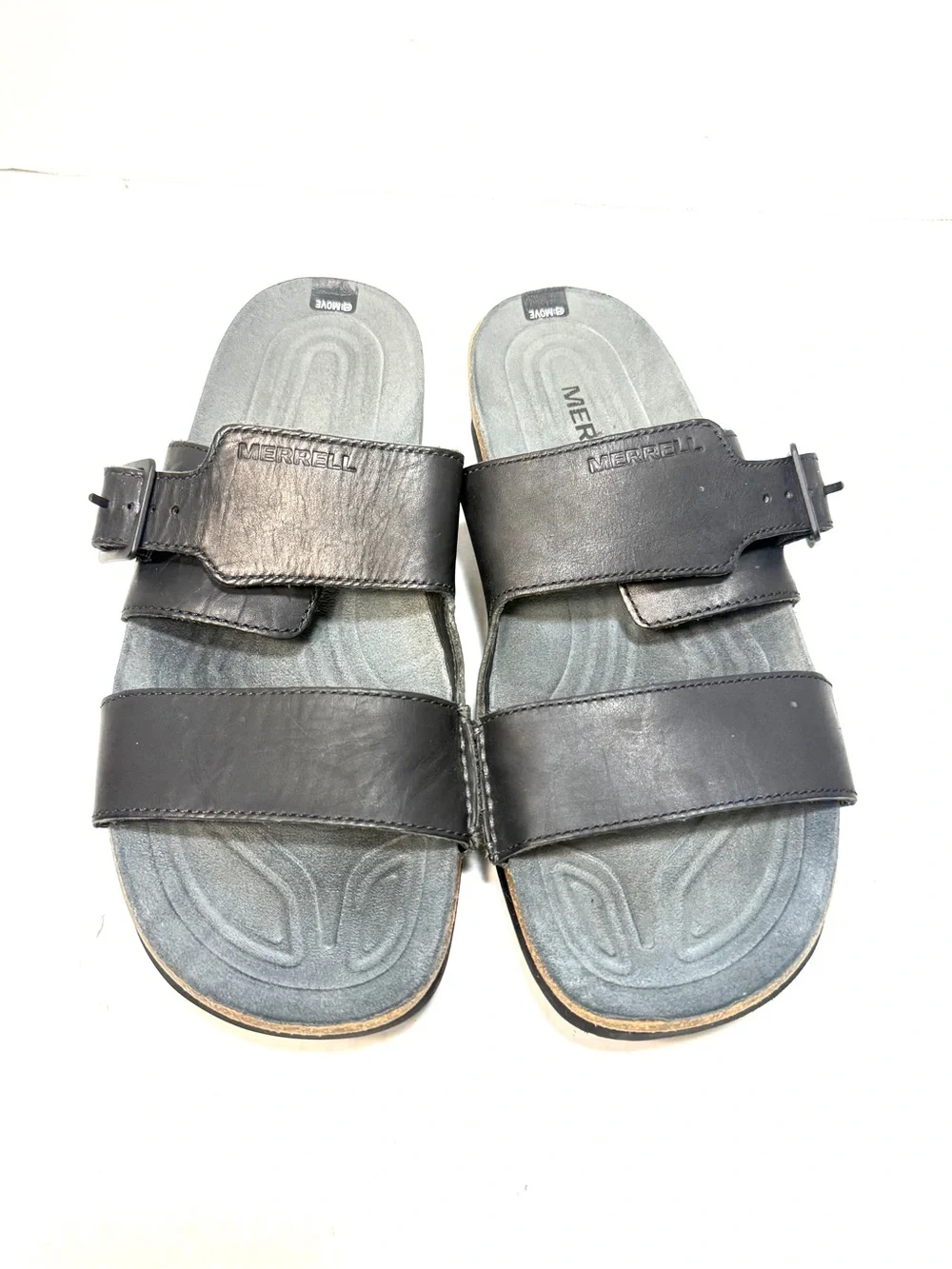 Merrell Move Double Strap Slide Leather Sandals Gray/Black Men’s Size 10